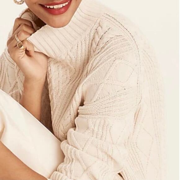 J Crew sweater Large Fisherman Cotton Cable Knit Mockneck long Style BD709 - Picture 7 of 15